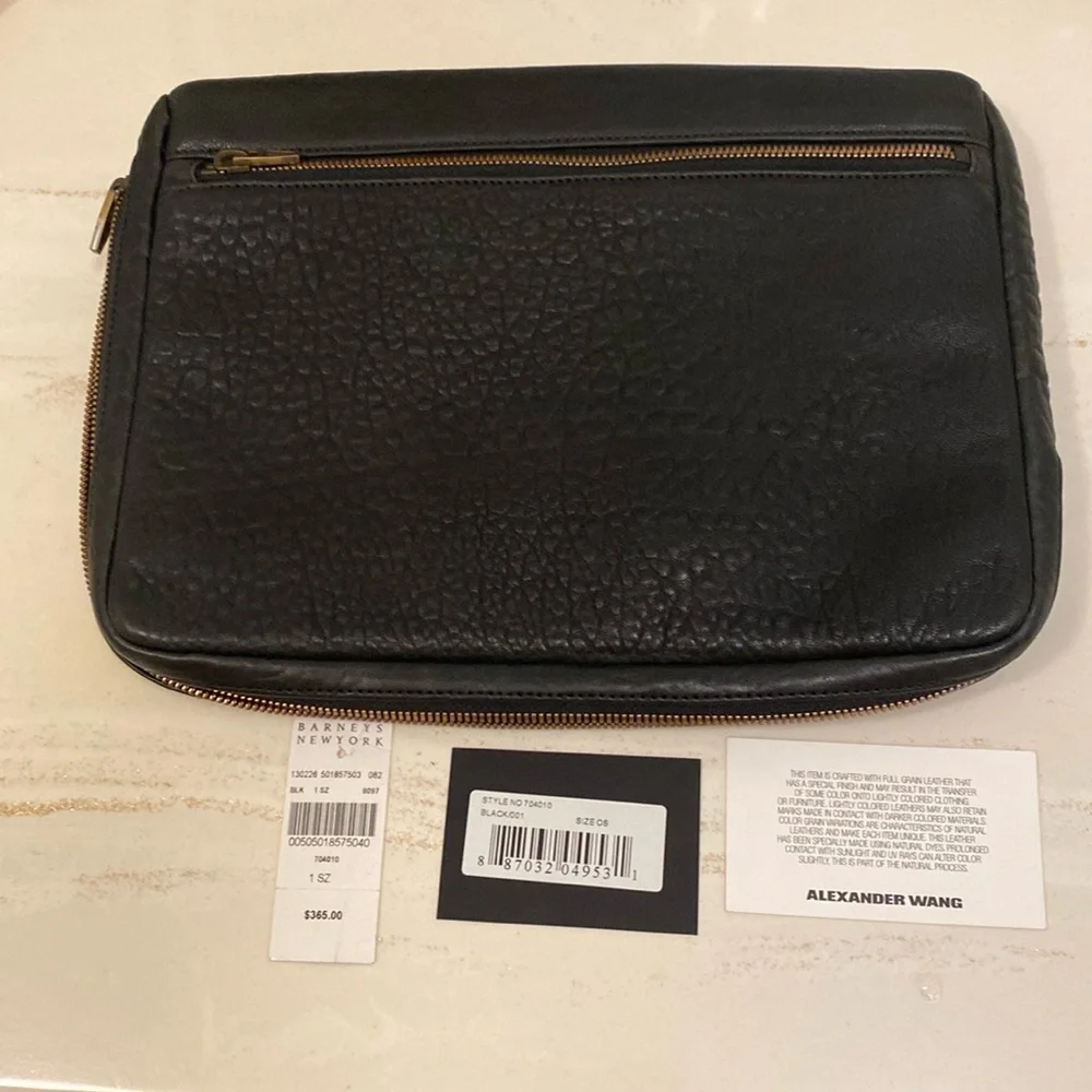Alexander Wang Black Pebbled Leather iPad Sleeve Tech Clutch Case Tablet men